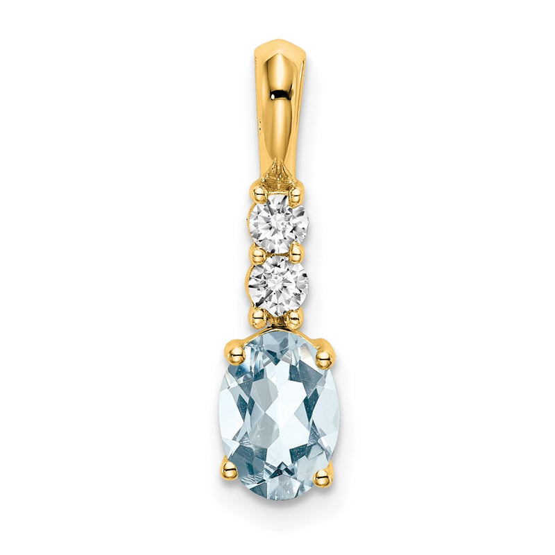 14K Yellow Gold Oval Aquamarine and Diamond Pendant