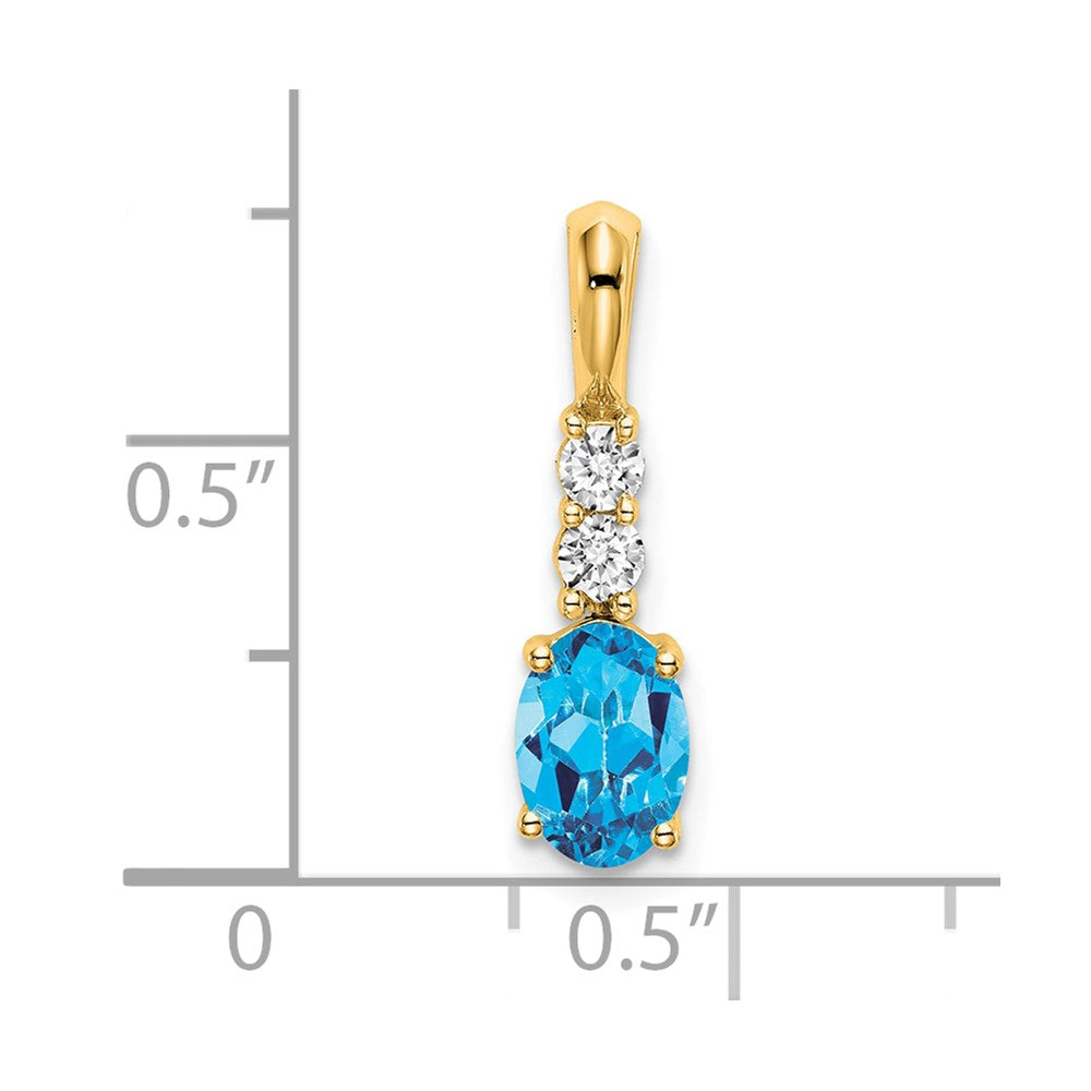 14K Yellow Gold Oval Blue Topaz and Diamond Pendant