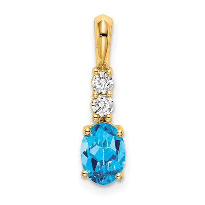 14K Yellow Gold Oval Blue Topaz and Diamond Pendant
