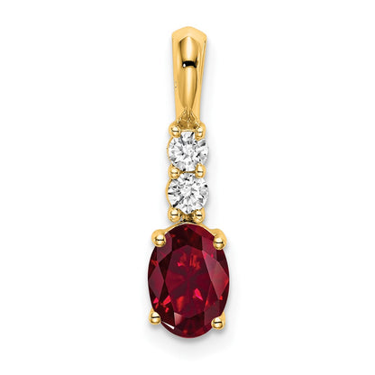 14K Yellow Gold Oval Created Ruby and Diamond Pendant