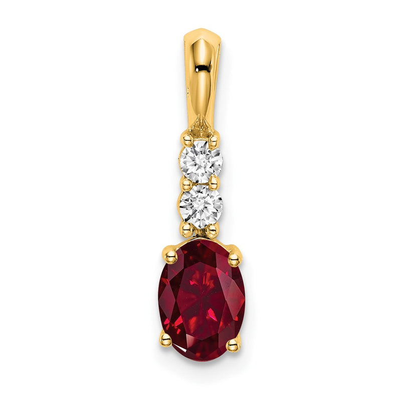 14K Yellow Gold Oval Created Ruby and Diamond Pendant