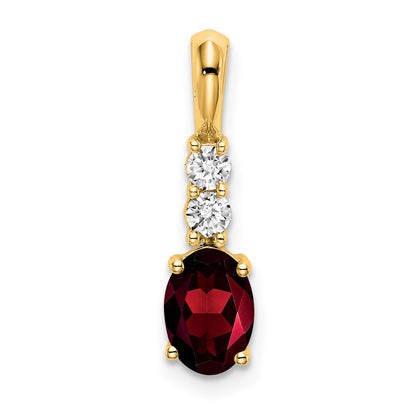 14K Yellow Gold Oval Garnet and Diamond Pendant