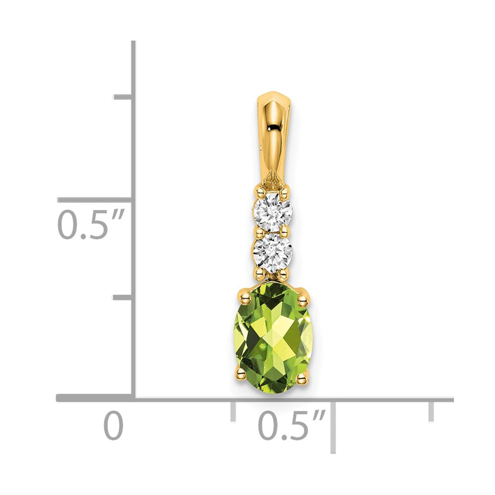 14K Yellow Gold Oval Peridot and Diamond Pendant