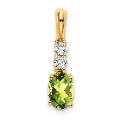 14K Yellow Gold Oval Peridot and Diamond Pendant