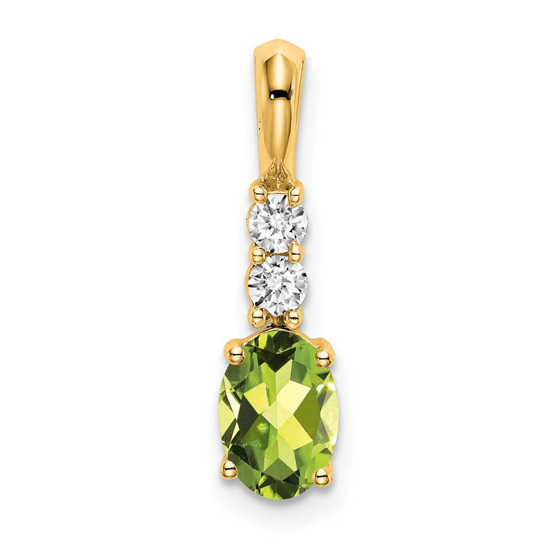 14K Yellow Gold Oval Peridot and Diamond Pendant