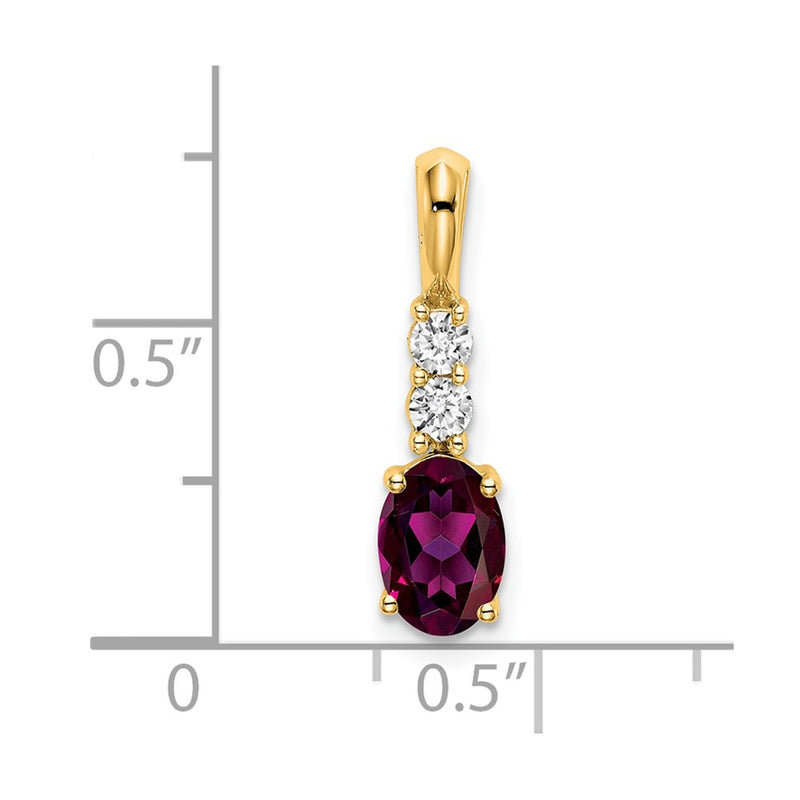 14K Yellow Gold Oval Rhodolite Garnet and Diamond Pendant