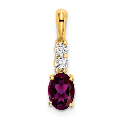 14K Yellow Gold Oval Rhodolite Garnet and Diamond Pendant