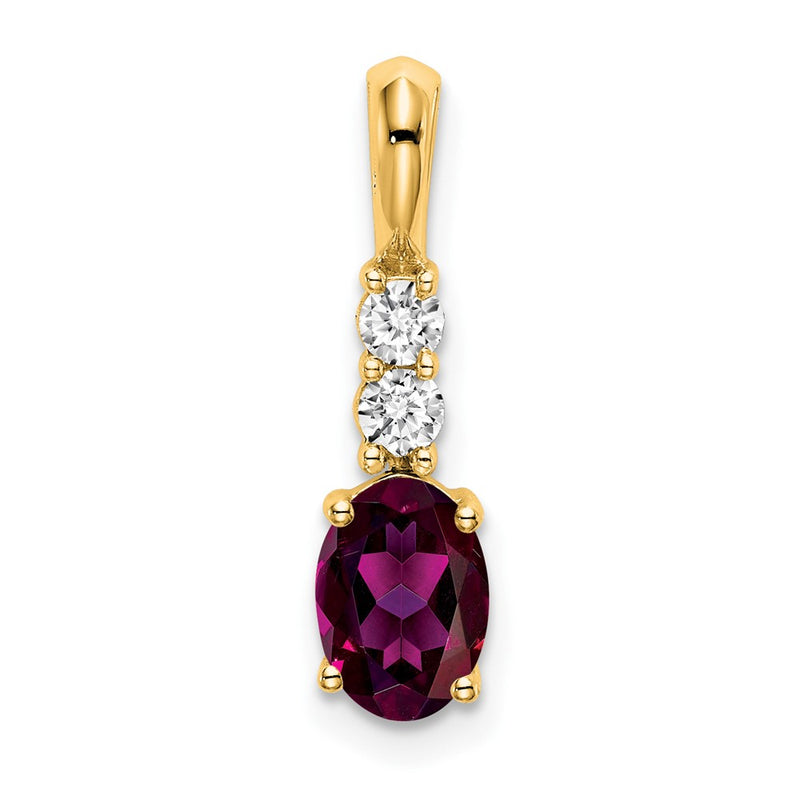 14K Yellow Gold Oval Rhodolite Garnet and Diamond Pendant