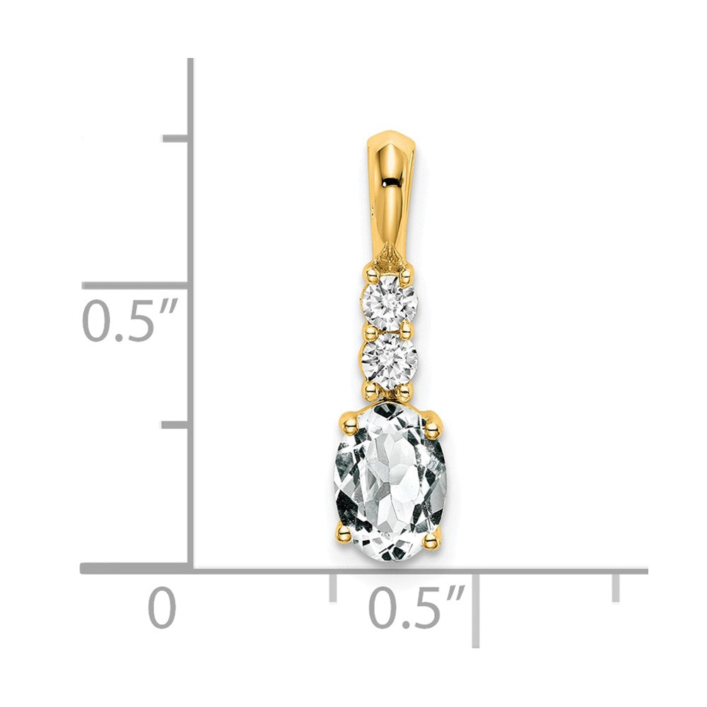 14K Yellow Gold Oval White Topaz and Diamond Pendant