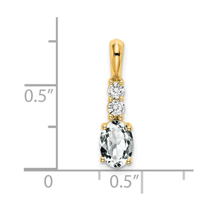 14K Yellow Gold Oval White Topaz and Diamond Pendant