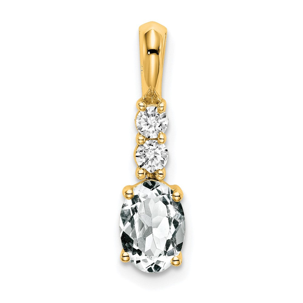 14K Yellow Gold Oval White Topaz and Diamond Pendant