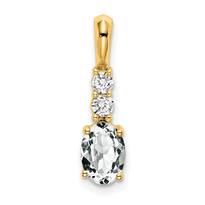 14K Yellow Gold Oval White Topaz and Diamond Pendant