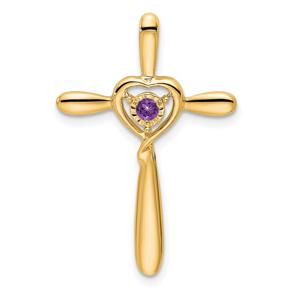 14K Yellow Gold Amethyst Cross W/heart Chain Slide