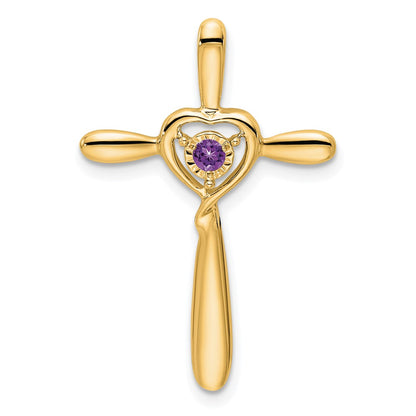 14K Yellow Gold Amethyst Cross W/heart Chain Slide