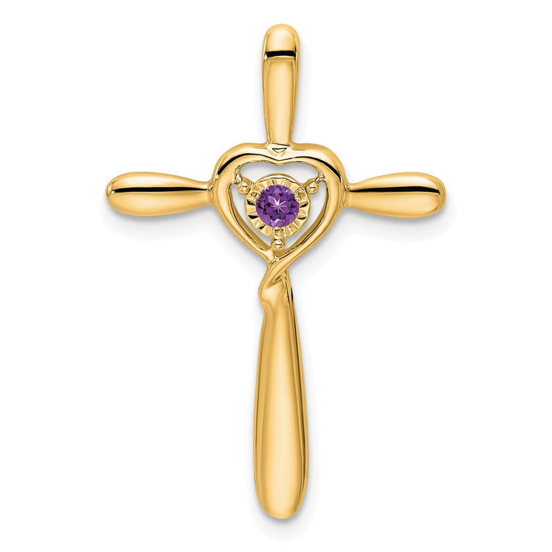 14K Yellow Gold Amethyst Cross W/heart Chain Slide