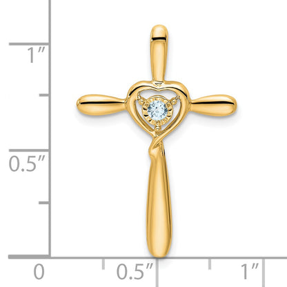 14K Yellow Gold Aquamarine Cross W/heart Chain Slide