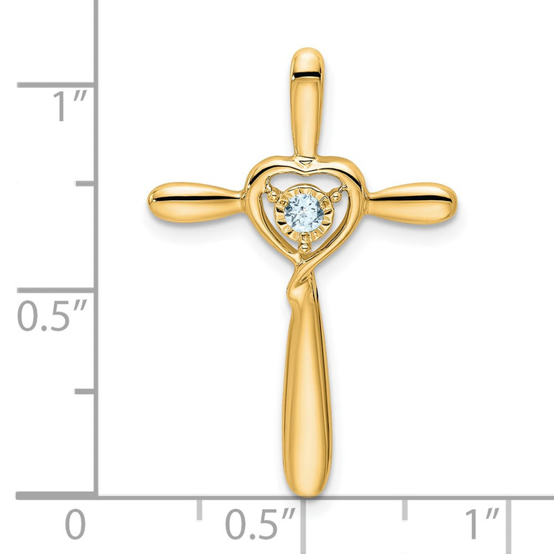 14K Yellow Gold Aquamarine Cross W/heart Chain Slide