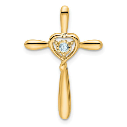 14K Yellow Gold Aquamarine Cross W/heart Chain Slide