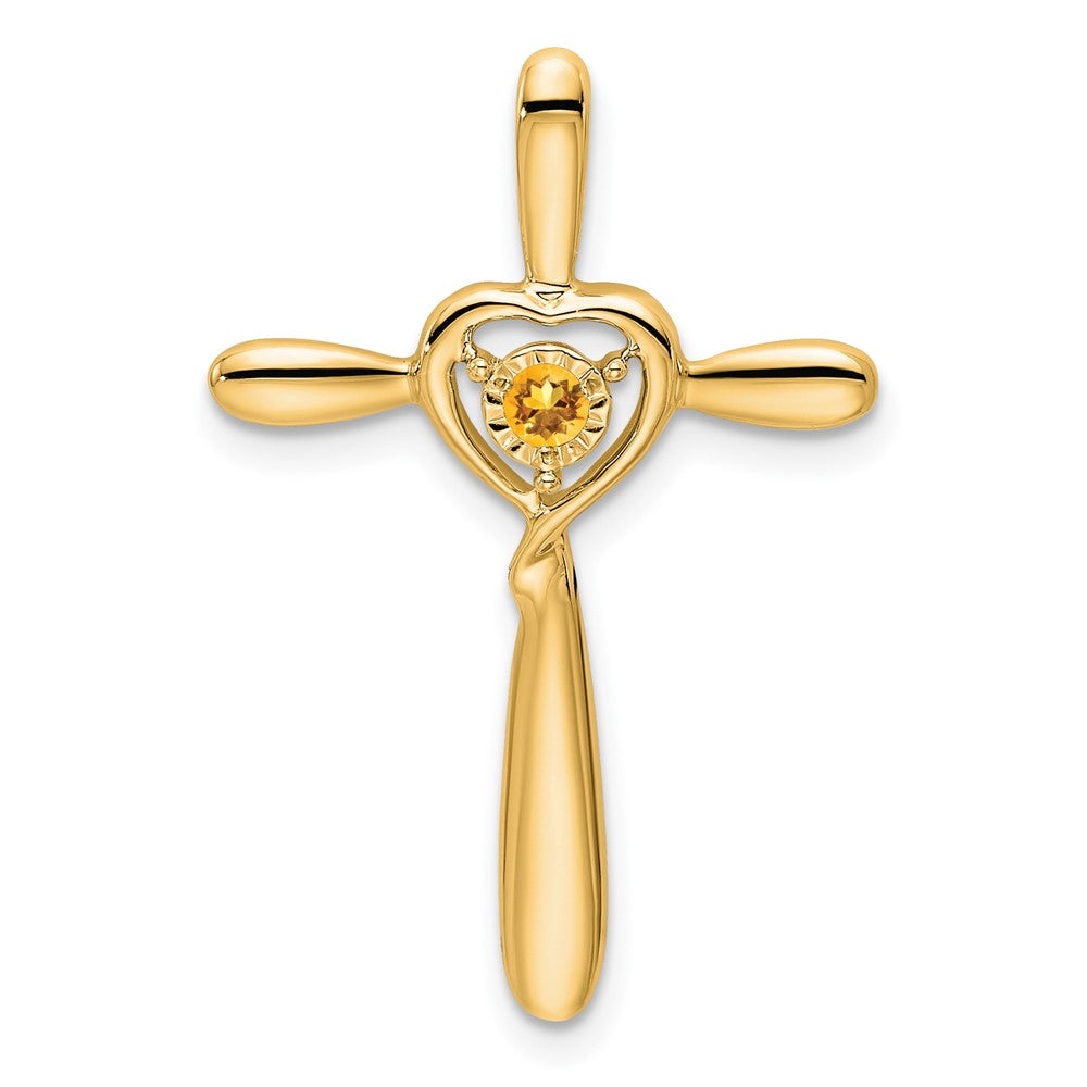 14K Yellow Gold Citrine Cross W/heart Chain Slide