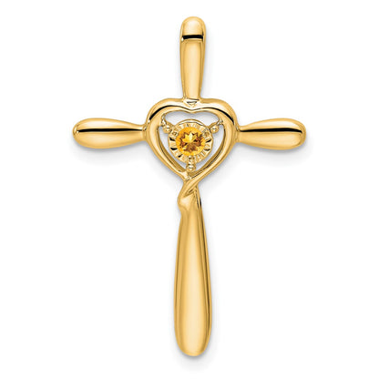 14K Yellow Gold Citrine Cross W/heart Chain Slide