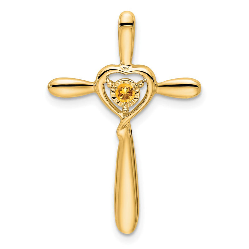 14K Yellow Gold Citrine Cross W/heart Chain Slide