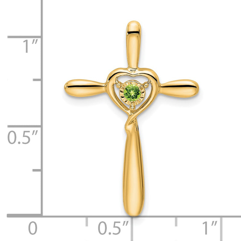 14K Yellow Gold Peridot Cross W/heart Chain Slide