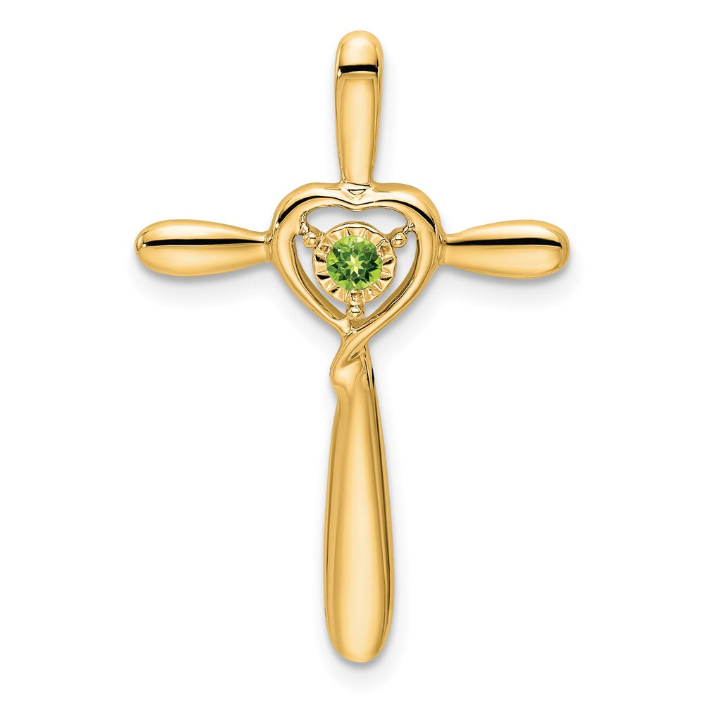 14K Yellow Gold Peridot Cross W/heart Chain Slide