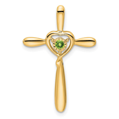 14K Yellow Gold Peridot Cross W/heart Chain Slide