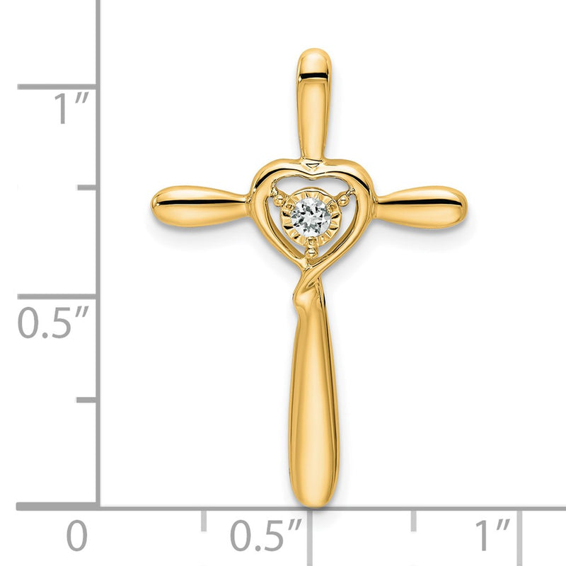 14K Yellow Gold White Topaz Cross W/heart Chain Slide