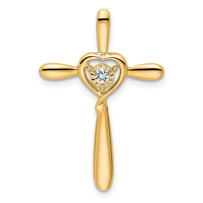 14K Yellow Gold White Topaz Cross W/heart Chain Slide