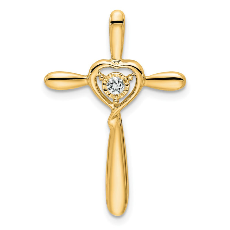 14K Yellow Gold White Topaz Cross W/heart Chain Slide