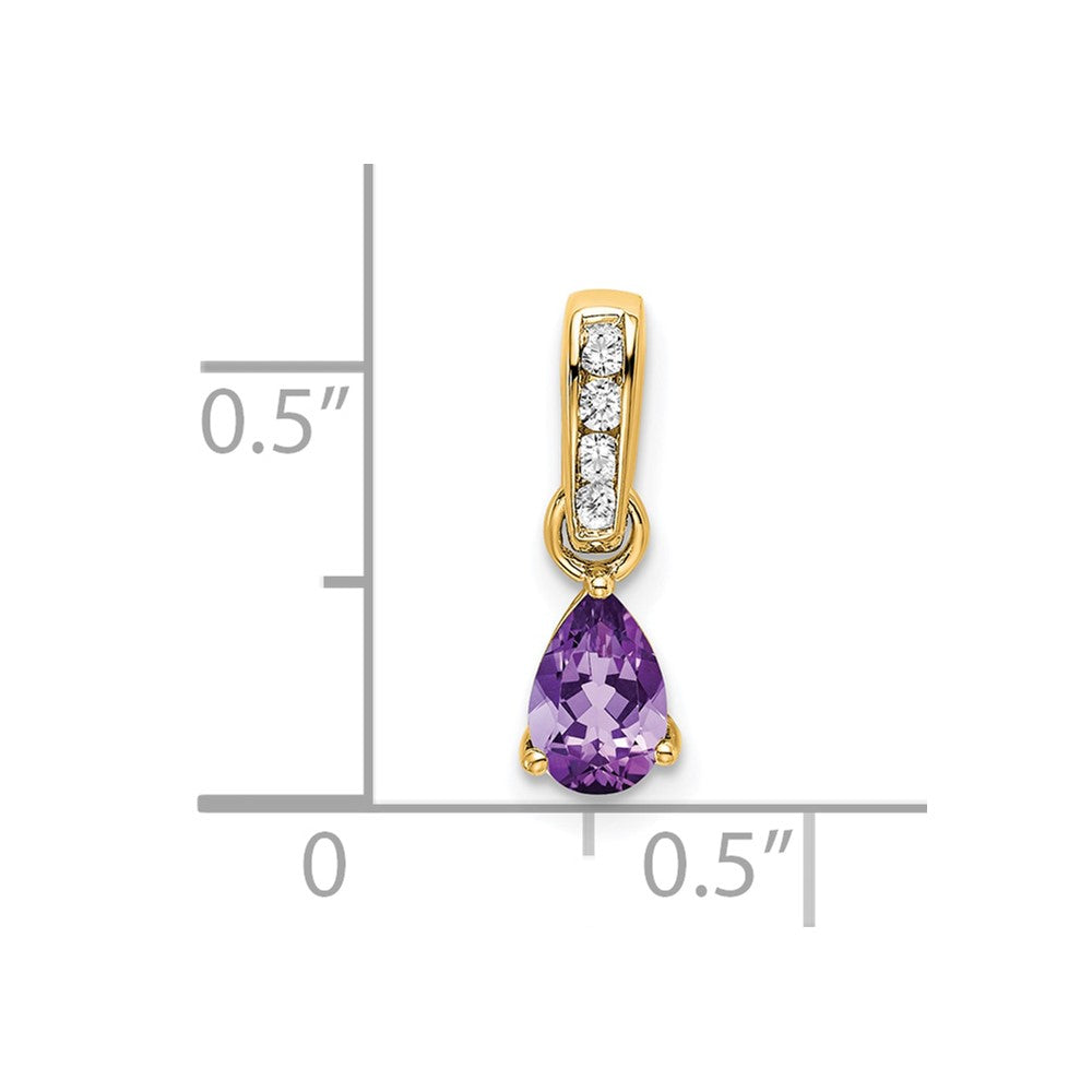 14K Yellow Gold Pear Amethyst and Diamond Pendant