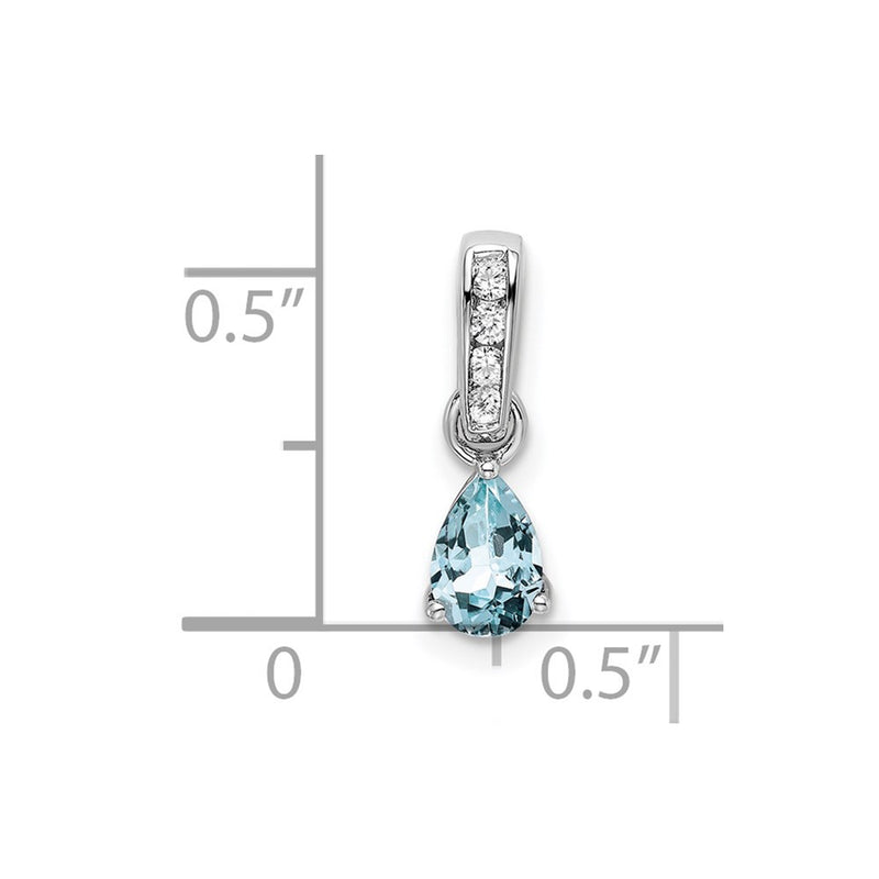 10K White Gold Pear Aquamarine And Diamond Pendant