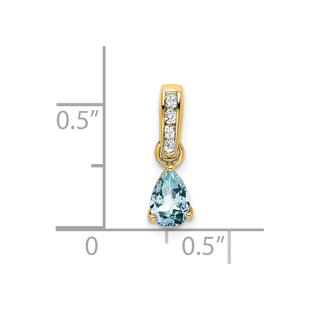 14K Yellow Gold Pear Aquamarine and Diamond Pendant