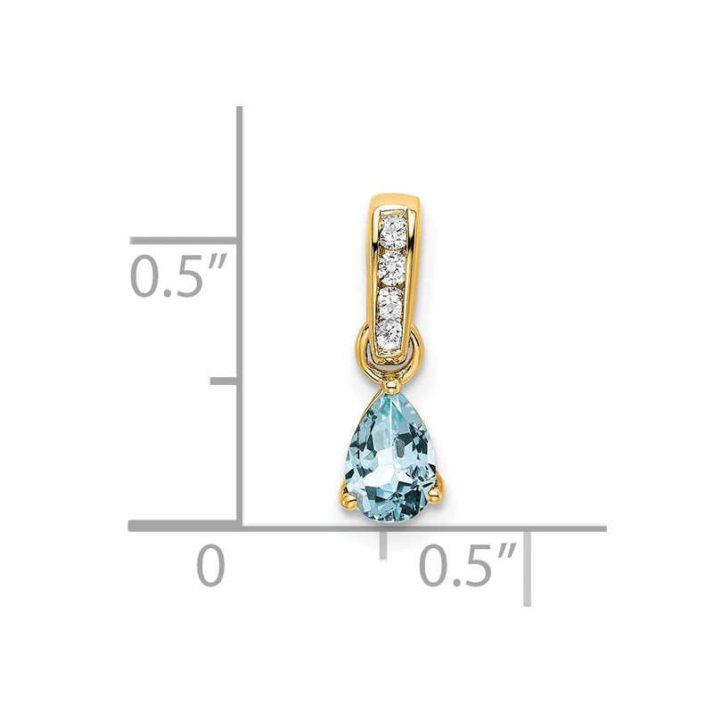 14K Yellow Gold Pear Aquamarine and Diamond Pendant