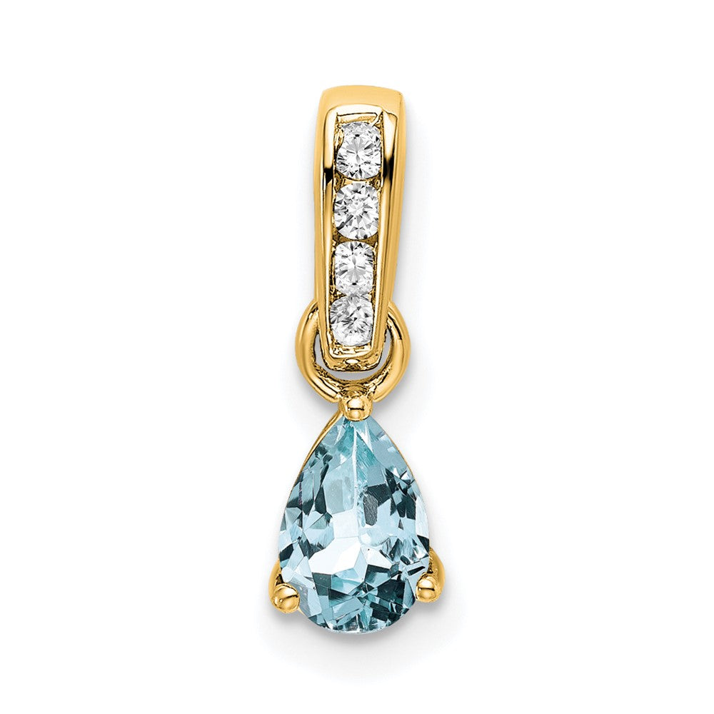 14K Yellow Gold Pear Aquamarine and Diamond Pendant