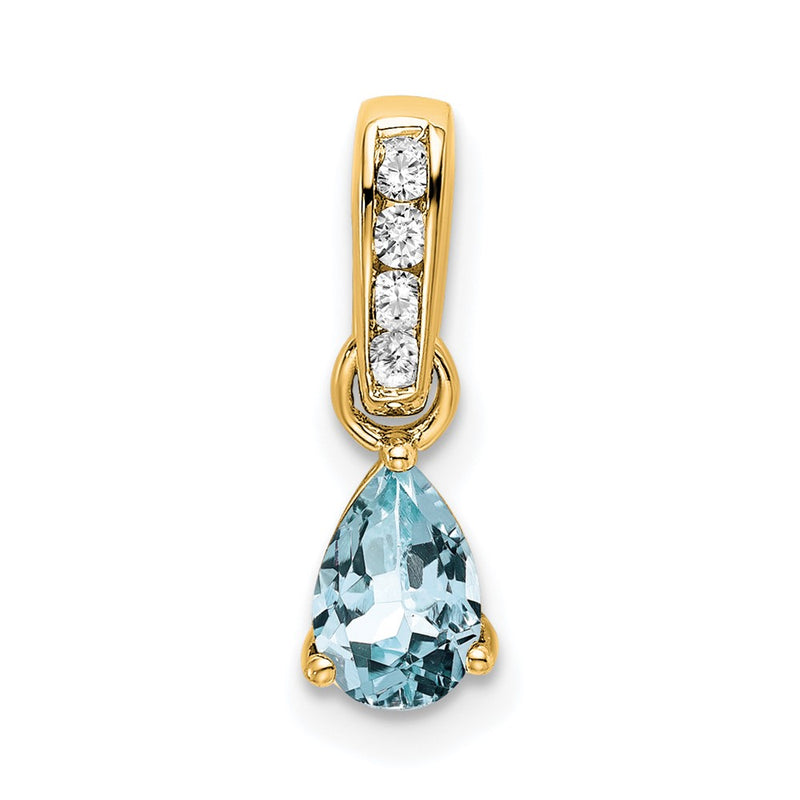 14K Yellow Gold Pear Aquamarine and Diamond Pendant