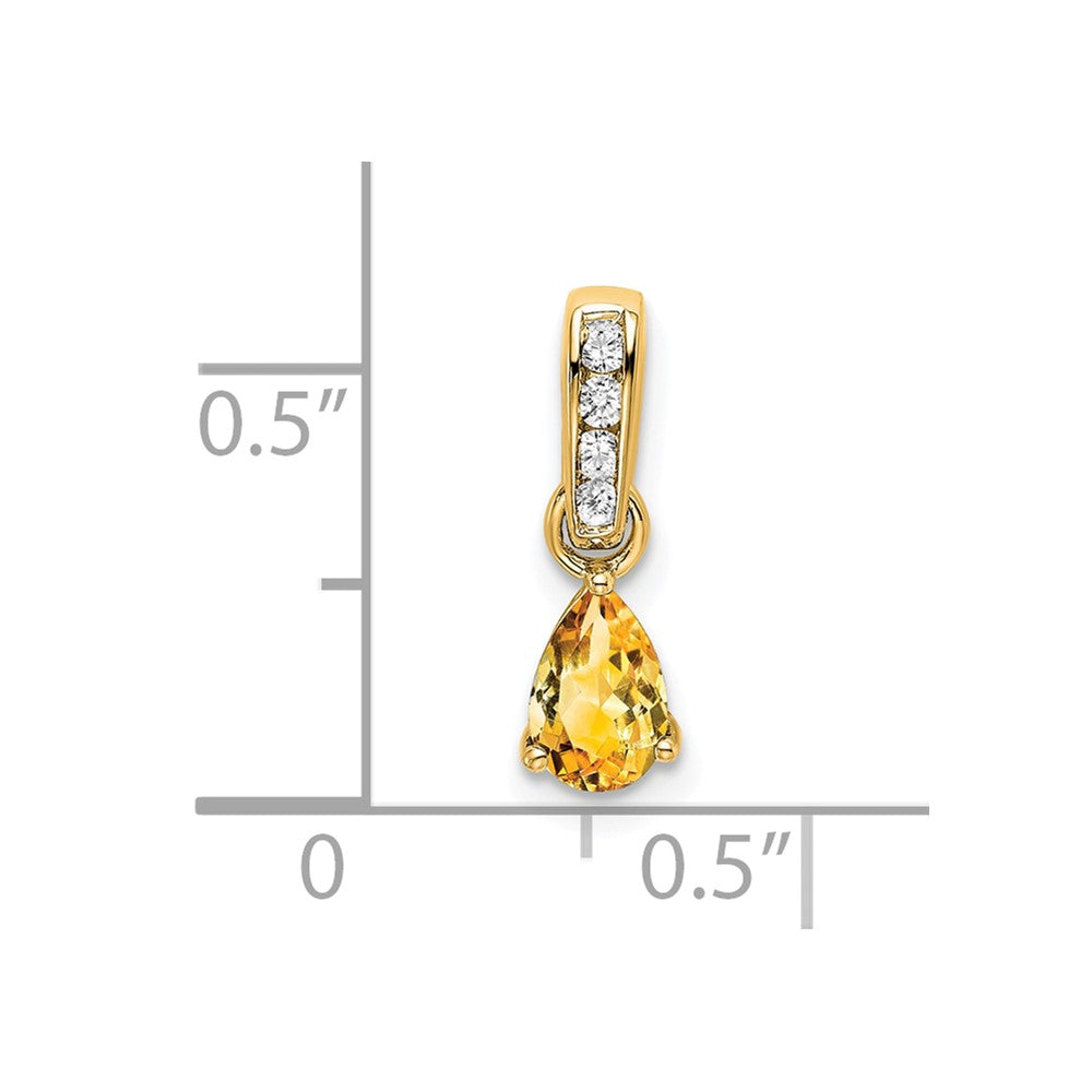 14K Yellow Gold Pear Citrine and Diamond Pendant