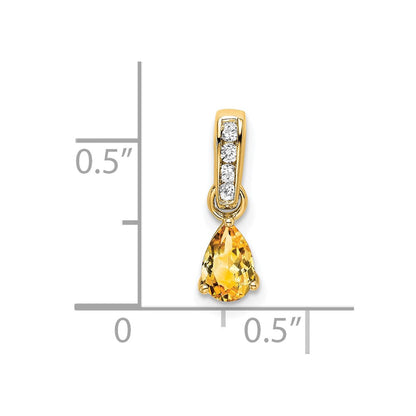 14K Yellow Gold Pear Citrine and Diamond Pendant