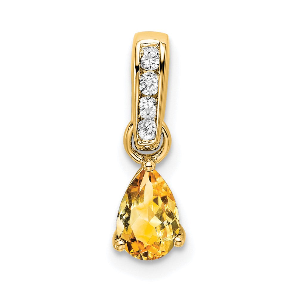14K Yellow Gold Pear Citrine and Diamond Pendant