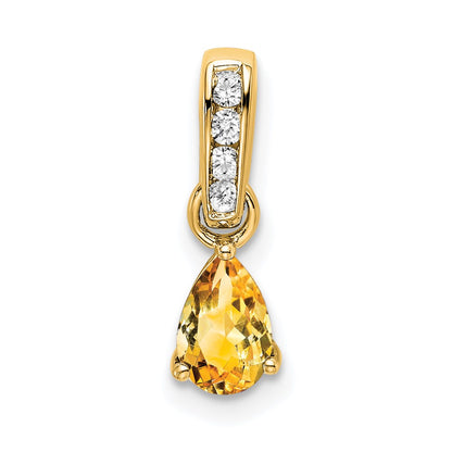 14K Yellow Gold Pear Citrine and Diamond Pendant