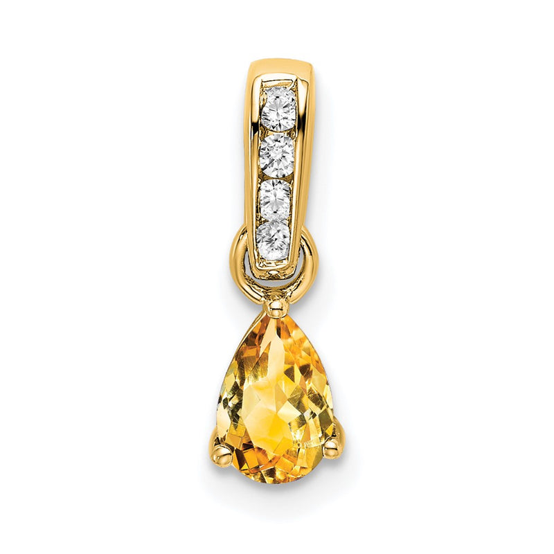 14K Yellow Gold Pear Citrine and Diamond Pendant