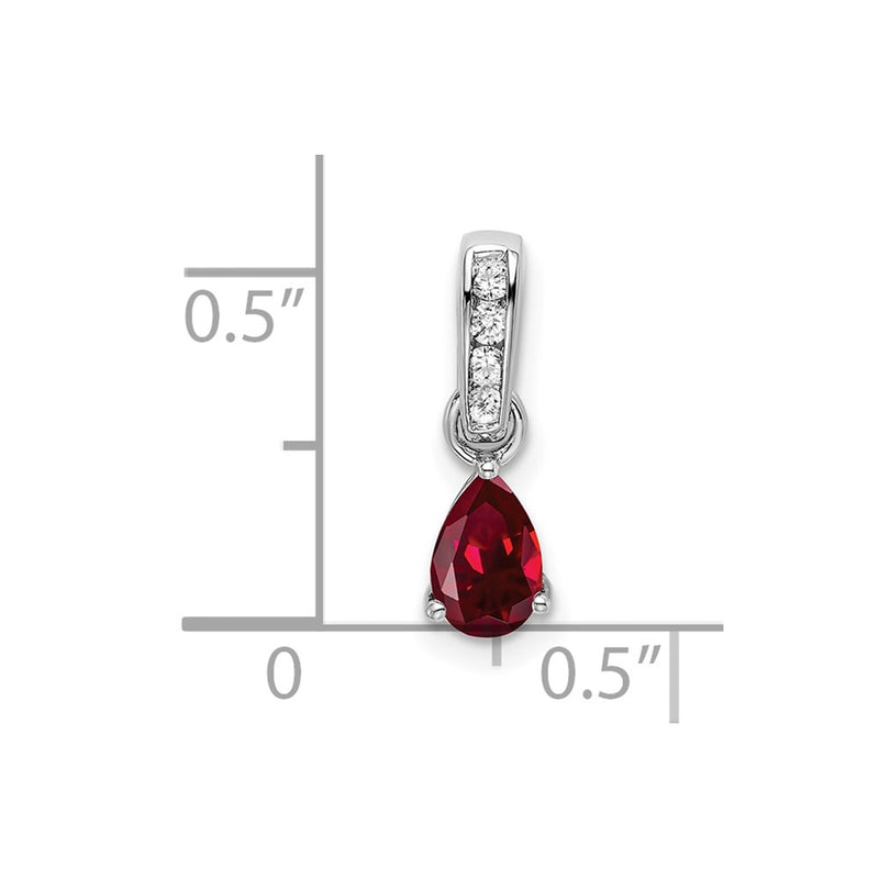 14K White Gold Pear Created Ruby and Diamond Pendant