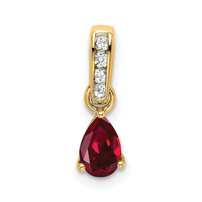14K Yellow Gold Pear Created Ruby and Diamond Pendant