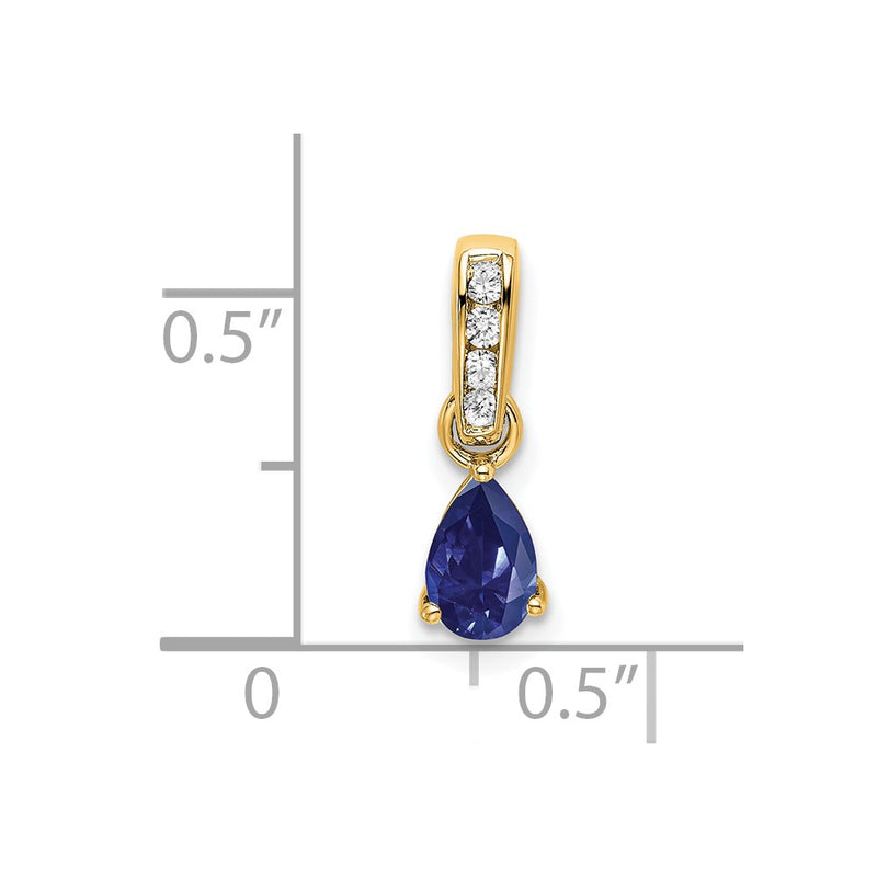 14K Yellow Gold Pear Created Sapphire and Diamond Pendant