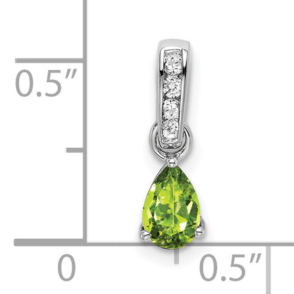 10K White Gold Pear Peridot And Diamond Pendant
