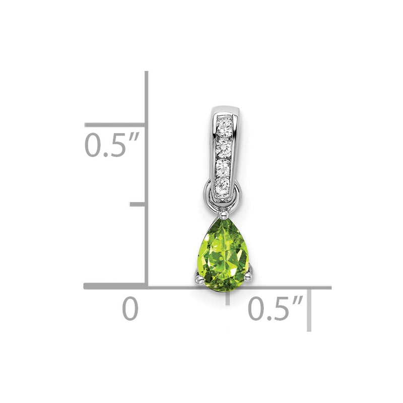 10K White Gold Pear Peridot And Diamond Pendant