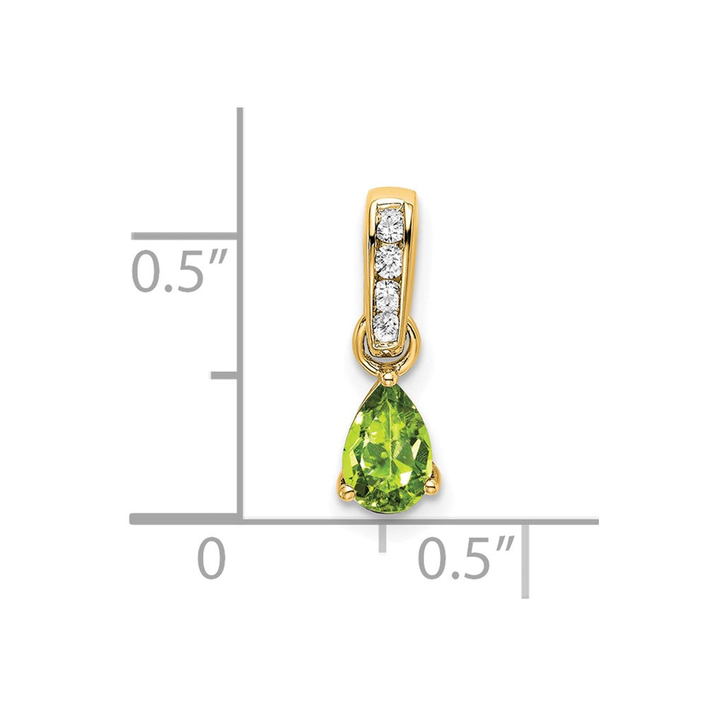14K Yellow Gold Pear Peridot and Diamond Pendant