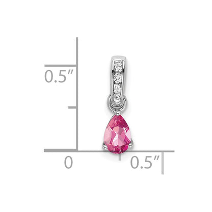10K White Gold Pear Pink Tourmaline And Diamond Pendant