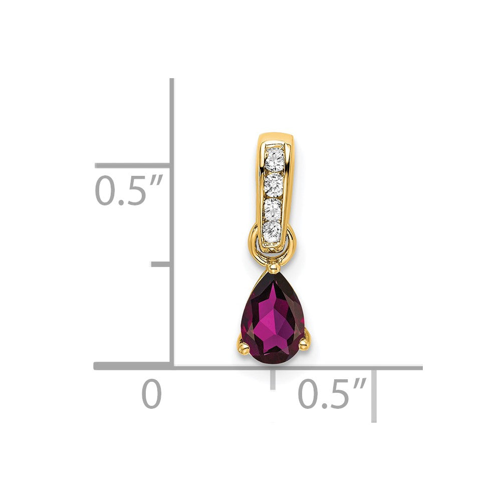 14K Yellow Gold Pear Rhodolite Garnet and Diamond Pendant